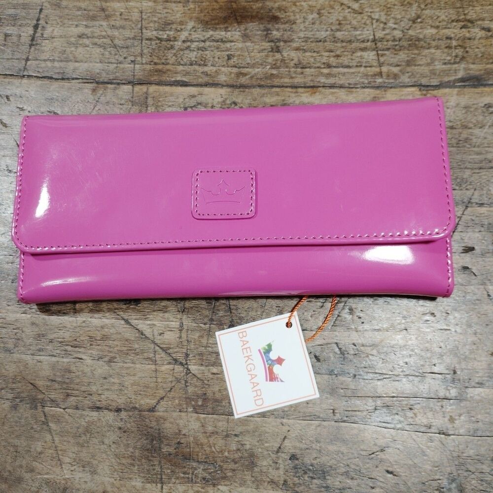 Baekgaard Leather? Patent Clutch Wallet Pink NWT Credit Card Pocket